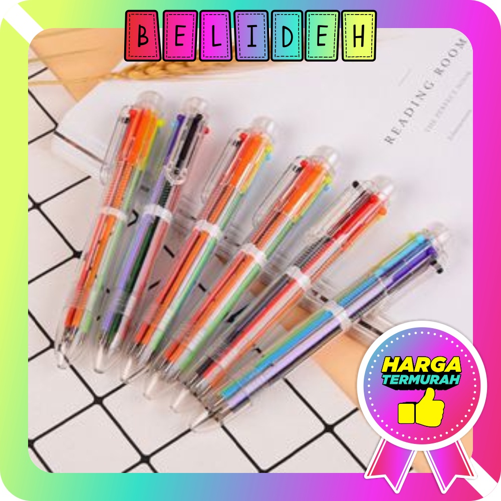 

☛BELIDEH☚ Pulpen 6 Warna Transparan Pena Ballpont Pen Six-in-One Color S048