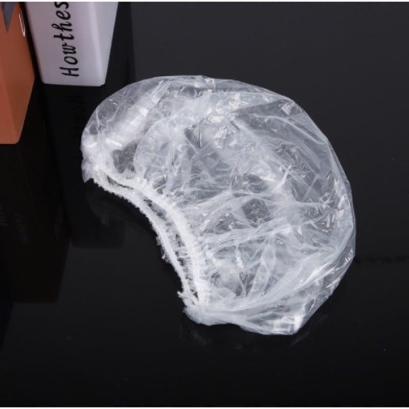 PENUTUP RAMBUT KEPALA PLASTIK MANDI PELINDUNG CAT RAMBUT / HAIR CAP SHOWER NURSE CAP TRANSPARAN