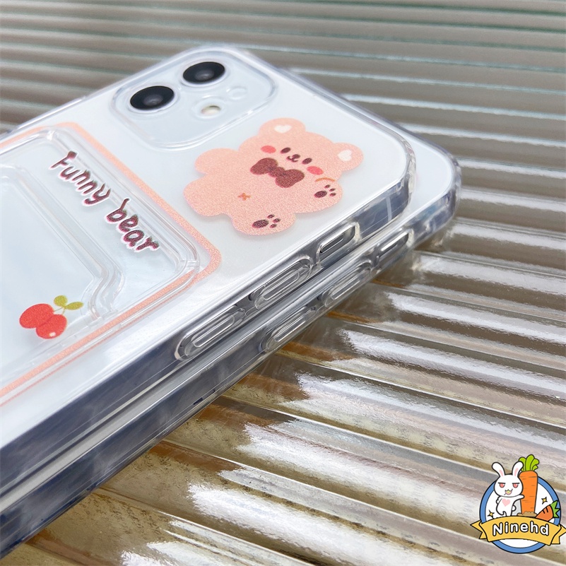 Redmi 12C A1 A1+ 10C 10A 10 9 9A 9C 9T Note 12 11 11s 10 10s 9 9s 8 Pro Xiaomi 12 Lite  Mi 11 Lite 11T Pro Poco M3 X3 Pro NFC Bear Anti Jatuh Clear Card Holder Casing Ponsel Tahan Guncangan Sarung Soft Cover