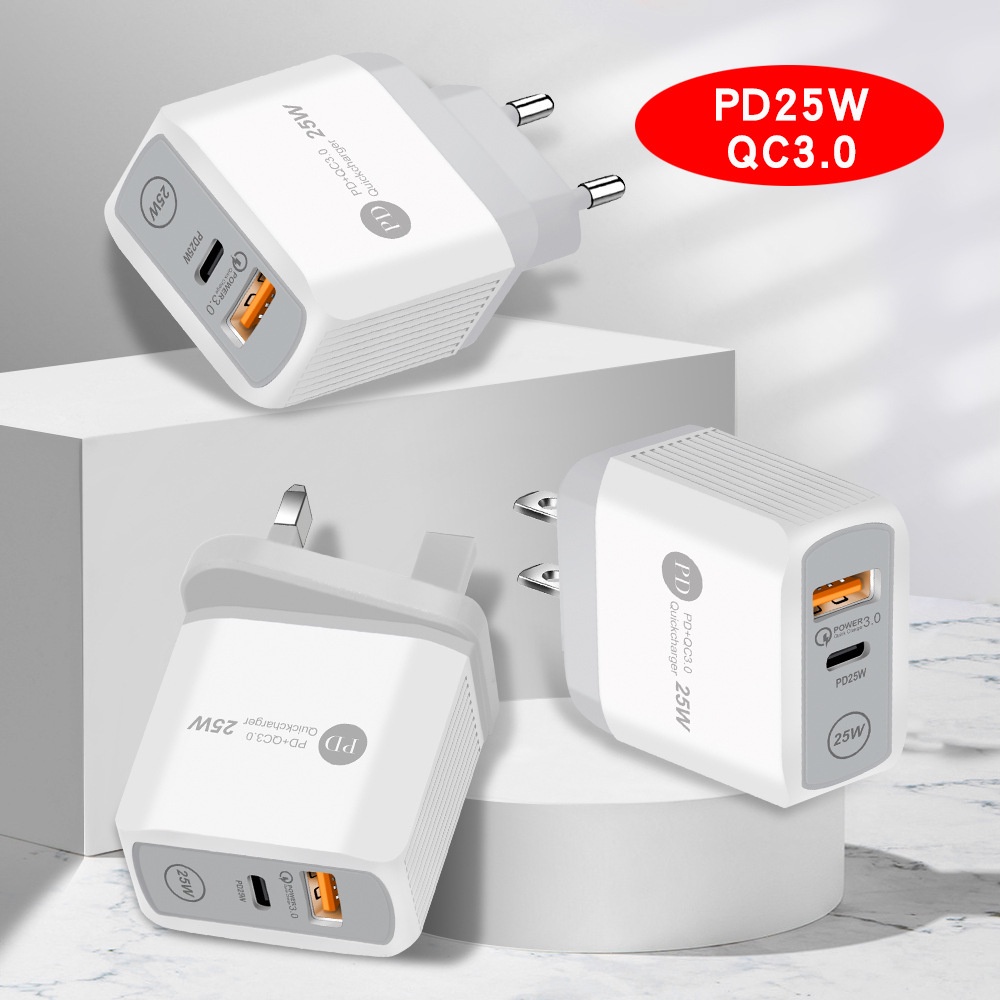 Vaorlo 25W Charger USB PD Fast Charging Port Untuk Port EU UK US QC3.0 Quick Charge