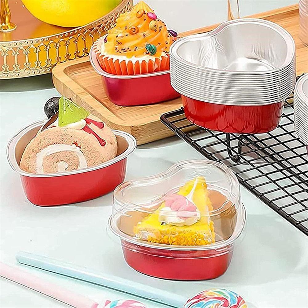 Solighter 10PCS Aluminium Foil Tin Cup Baru Alat Kue Tray Cup Tinfoil Dengan Tutup Tinfoil Kotak Mini Wadah Makanan Ringan Muffin Cupcake Cup