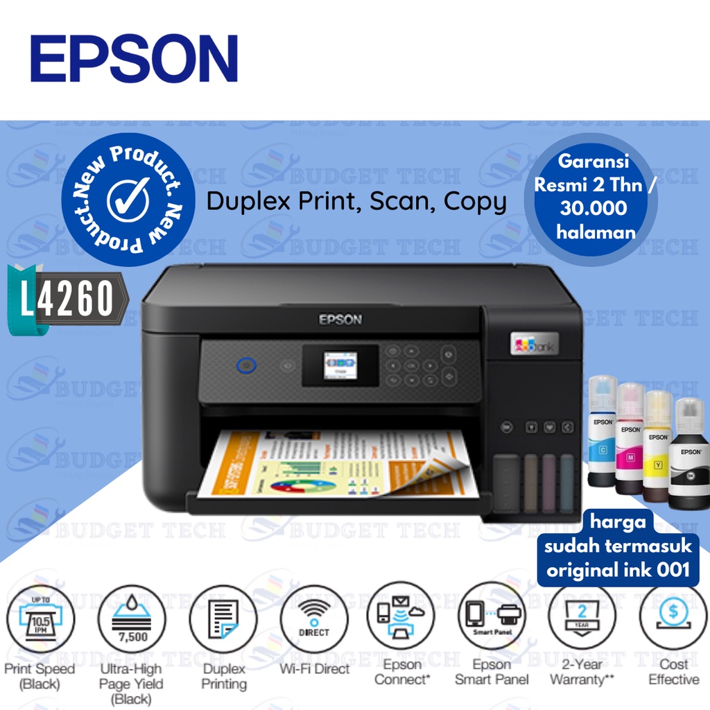 Printer Epson EcoTank L4260 A4 Wi-Fi Duplex All-in-One Pengganti L4160