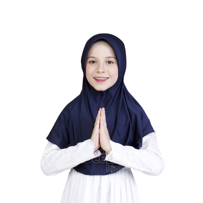 Kerudung Berego Jilbab Anak Sekolah TK SD SMP SMA Alsha Muzeeza - Navy, S