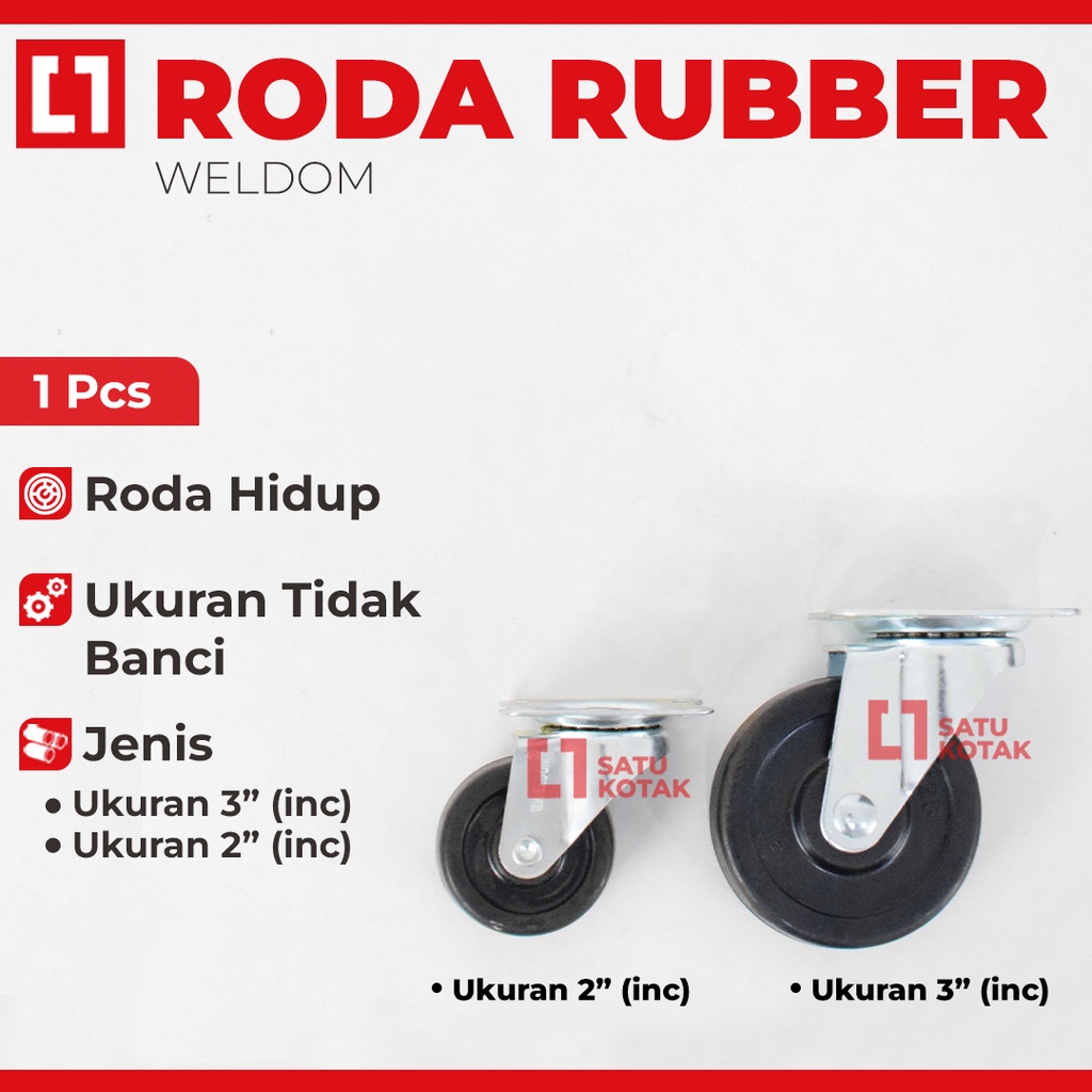 Roda Kastor Karet Gerobak Etalase Lemari Troli 2/3 Inch Hidup -Weldom