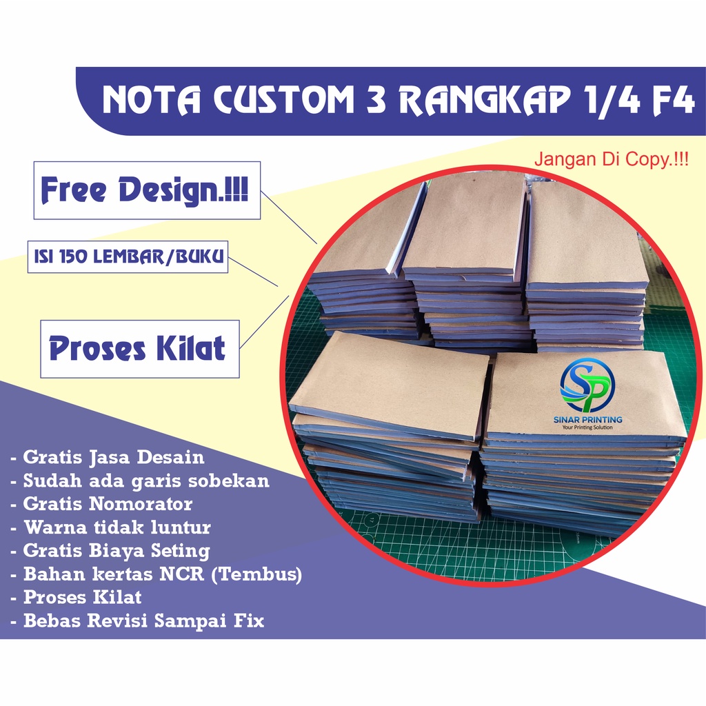 

NOTA CUSTOM 3 PLY 3 RANGKAP UKURAN 1/4 FOLIO FREE DESAIN - NOTA LAUNDRY - NOTA SERVICE HP - NOTA KONTER
