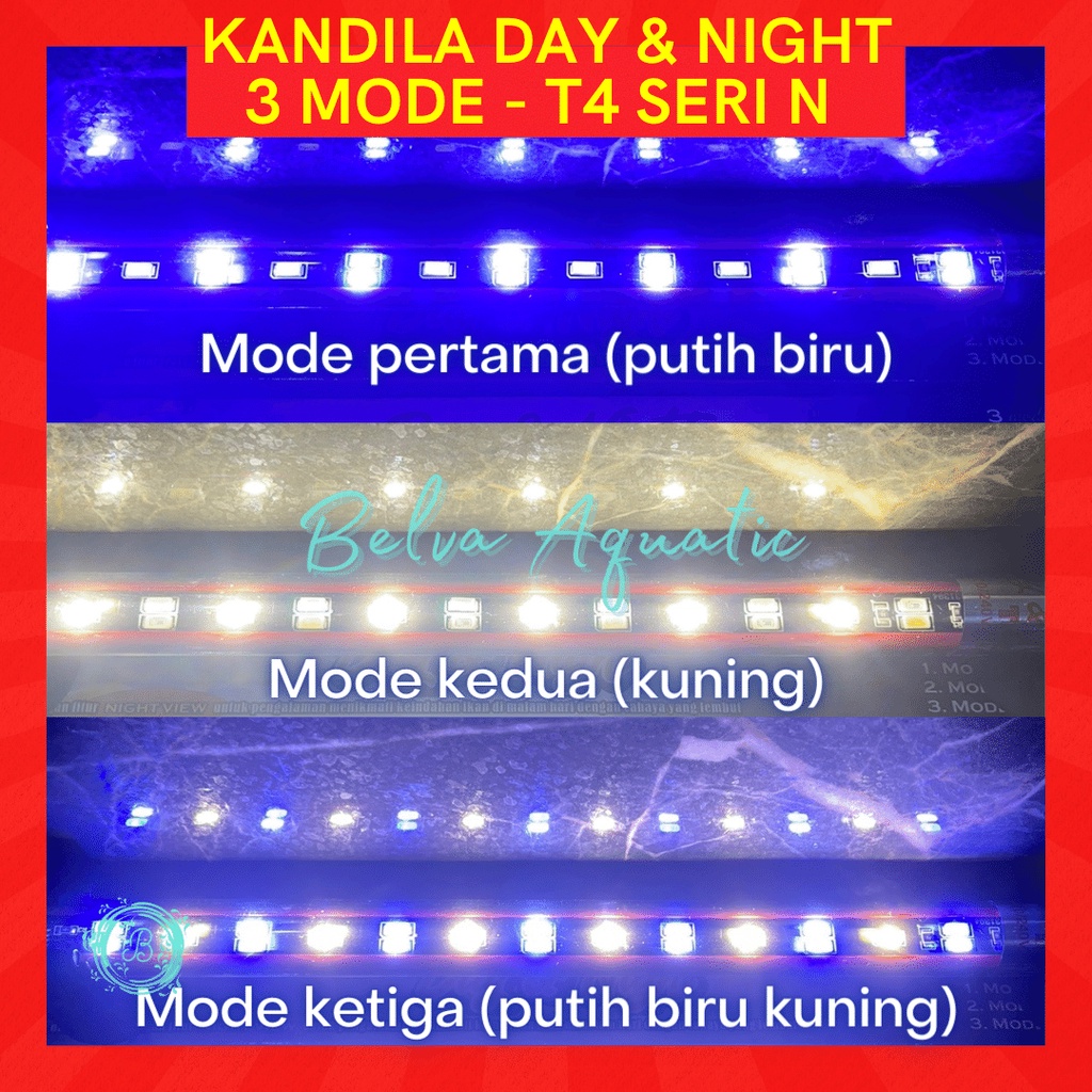 LED Celup T4 Ekonomis Kandila Day And Night View N-20 20cm 3 Mode Putih Kuning Biru Lampu Aquarium Kolam Ikan Louhan Koi Arwana Koki Discus Channa Arowana Lohan Chana White Yellow Blue KD N20