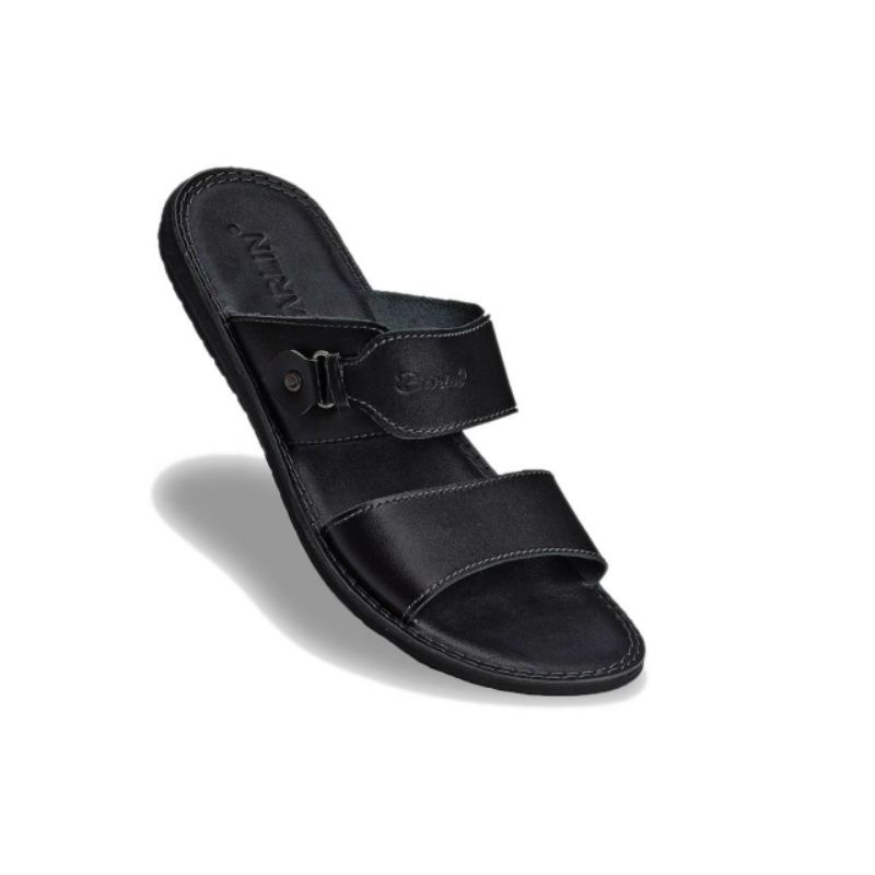 BRLNS2 BLACK (KULIT ASLI) Sandal Pria Dewasa Full Kulit Asli Sendal Casual Tebal Anti Air