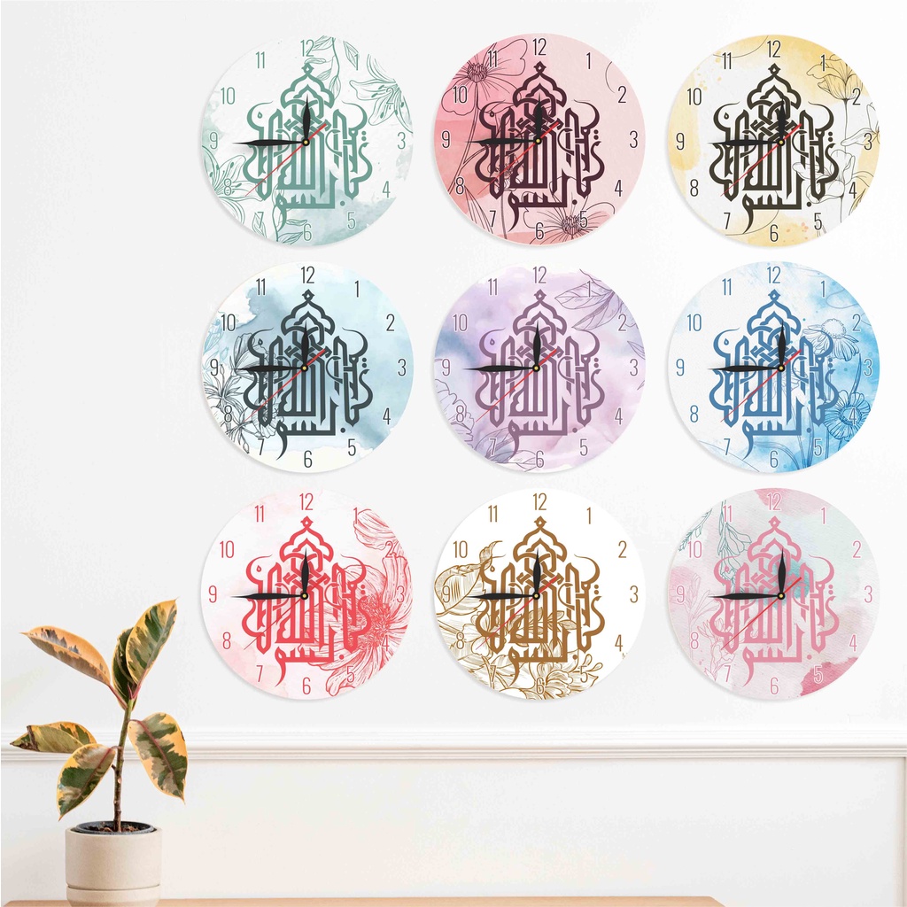 JAM DINDING KAYU KALIGRAFI VINTAGE ART DEKORASI RUANGAN MODERN ESTETIK PAJANGAN KAMAR UNIK ARTISTIK