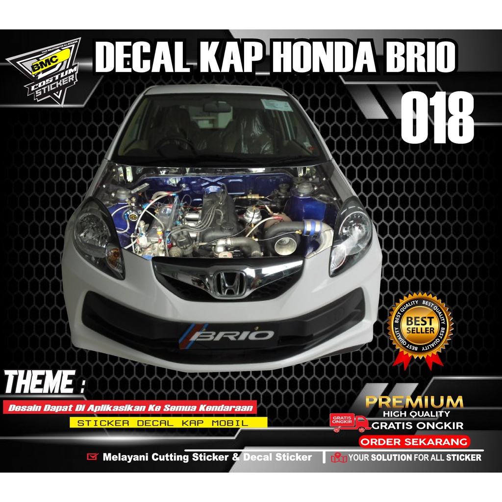 STICKER DECAL KAP MESIN MOBIL HONDA BRIO/STIKER VARIASI HONDA BRIO OLD 018