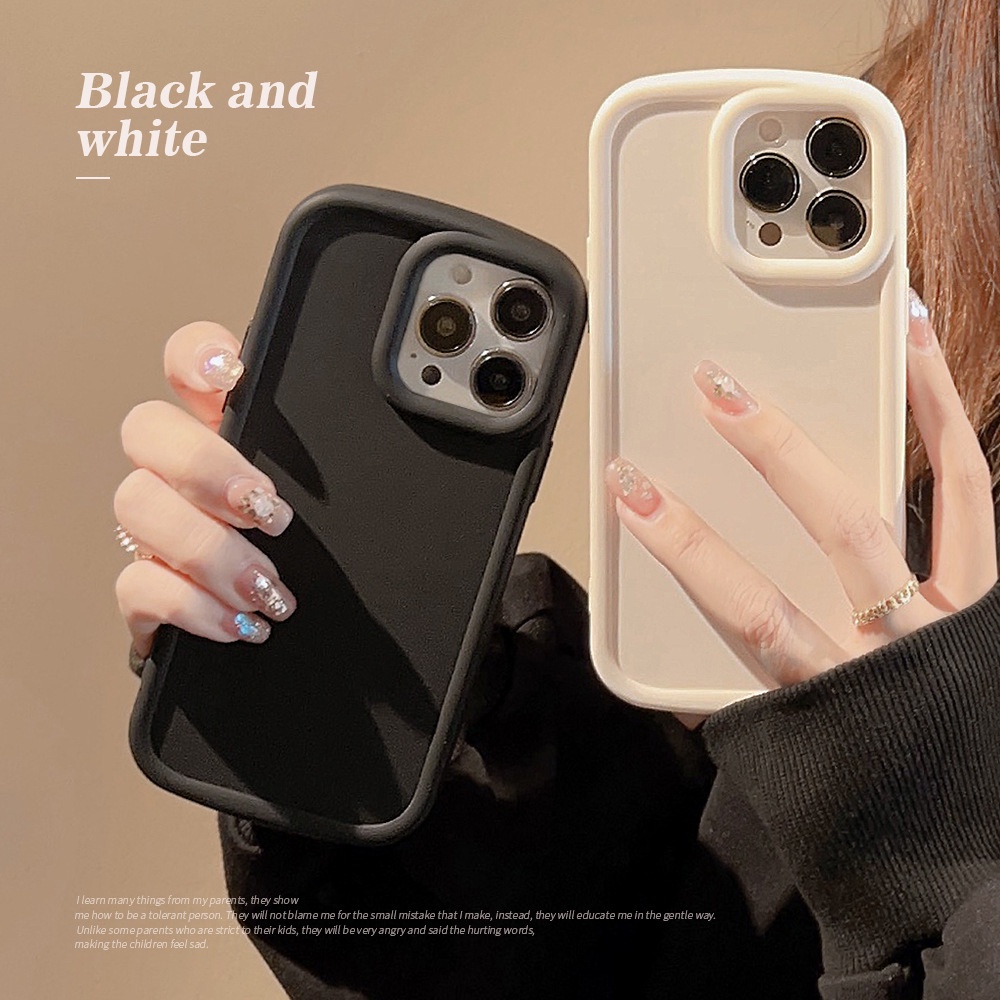 IPHONE Ins Simple Beige Hitam Silikon Case Untuk Iphone14 11 12 13 PRO MAX Casing Cover Pelindung AT0071