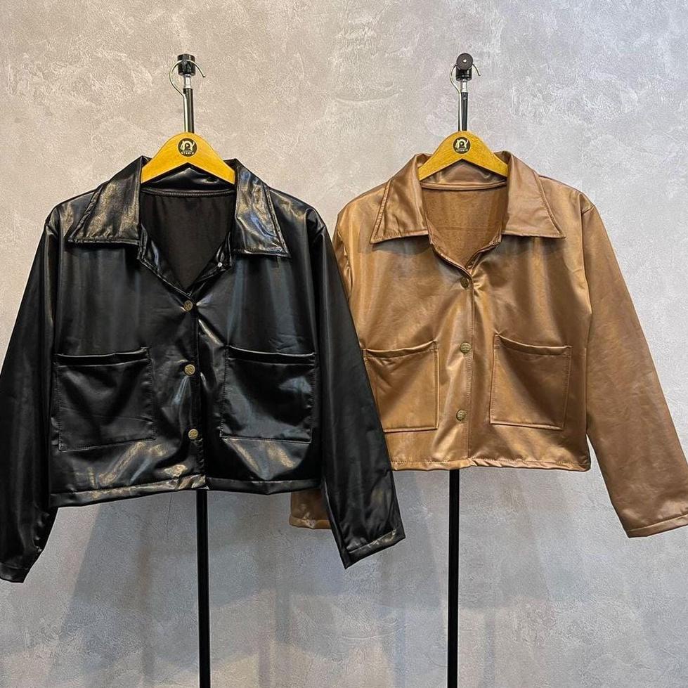 MURAH MONO SEMI LEATHER JACKET BUTTON POCKET JAKET PARKA KULIT SINTETIS (PH)