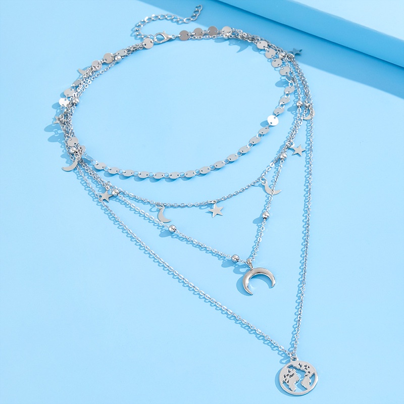 Kepribadian Jalanan Tinggi Multi-layer Fashion Bintang Bulan Pesona Liontin Kalung Kalungrantai1