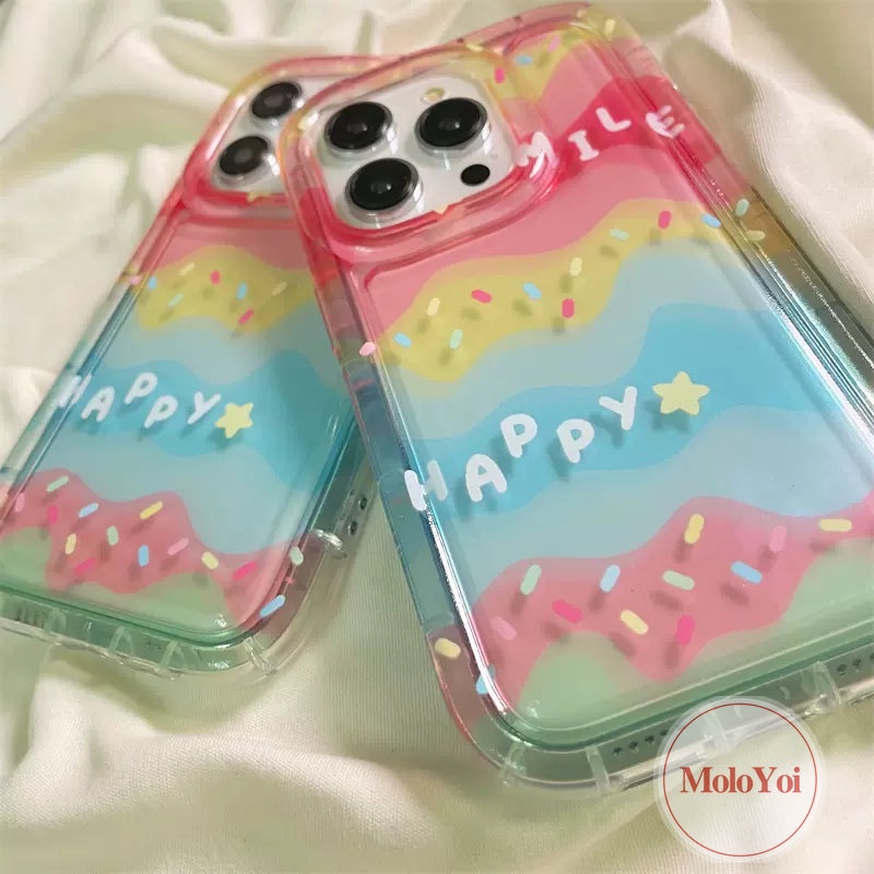 IPHONE Shockproof Airbag Casing Kompatibel Untuk Iphone14 11 13 12 Pro Max6 7 6s 8 Plus Xr X Xs Max SE 2020 INS Kreatif Pelangi Warna-Warni Lembut TPU Transparan Ponsel Cover