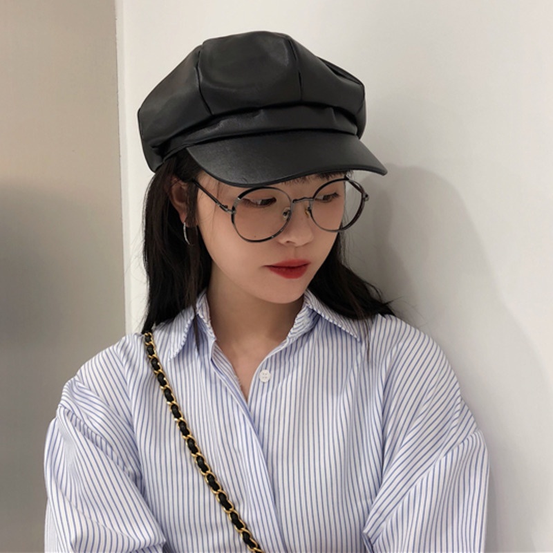 Topi Oktagonal Kulit Trend Casual Retro