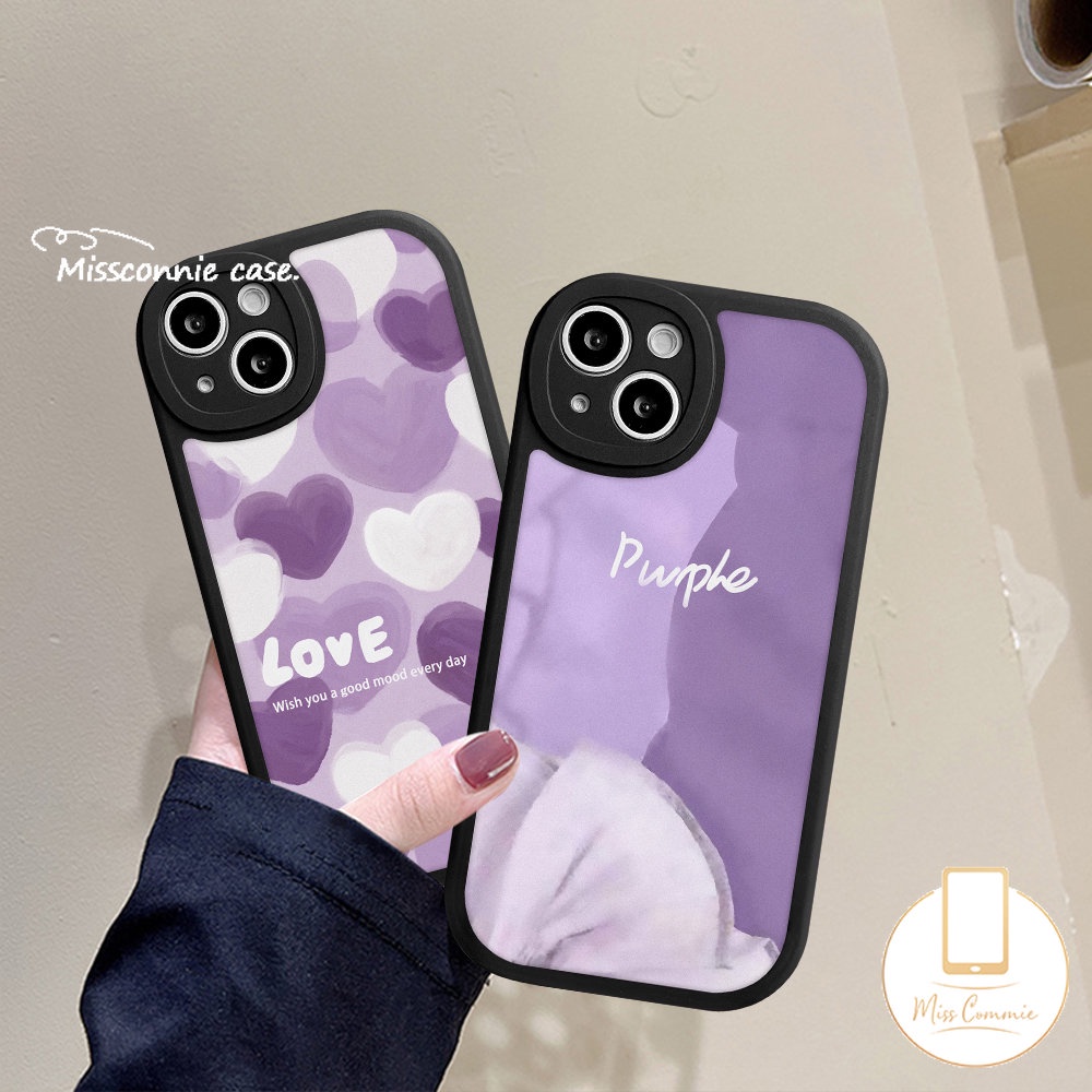 Ins Ungu Art Pola Cat Case Kompatibel Untuk iPhone 7Plus 11 Pro Max XR X6 7 8 6s Plus 14 11 12 13 Pro Max XS Max SE 2020 Lukisan Cat Minyak Cinta Hati Silicon TPU Soft Cover