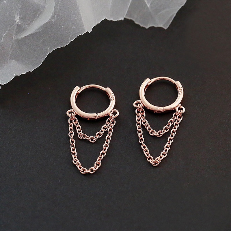 Kepribadian Fashion925 Sterling Perak Hoop Double Layer Rantai Anting Untuk Wanita Harian Kasual Pesta Punk Perhiasan Hadiah