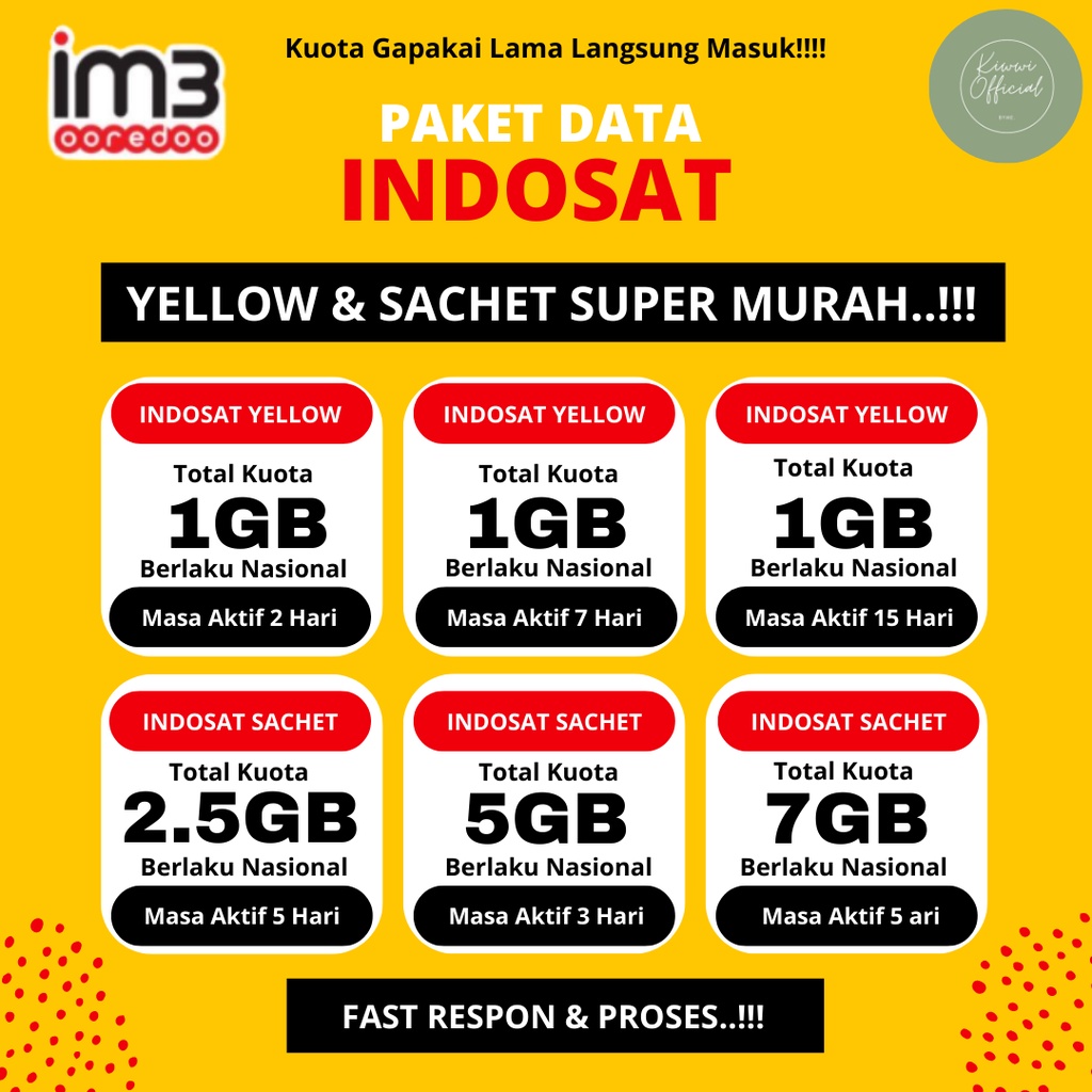PAKET DATA IM3 INDOSAT YELLOW & FREEDOM SACHET SUPER MURAH PROSES CEPAT