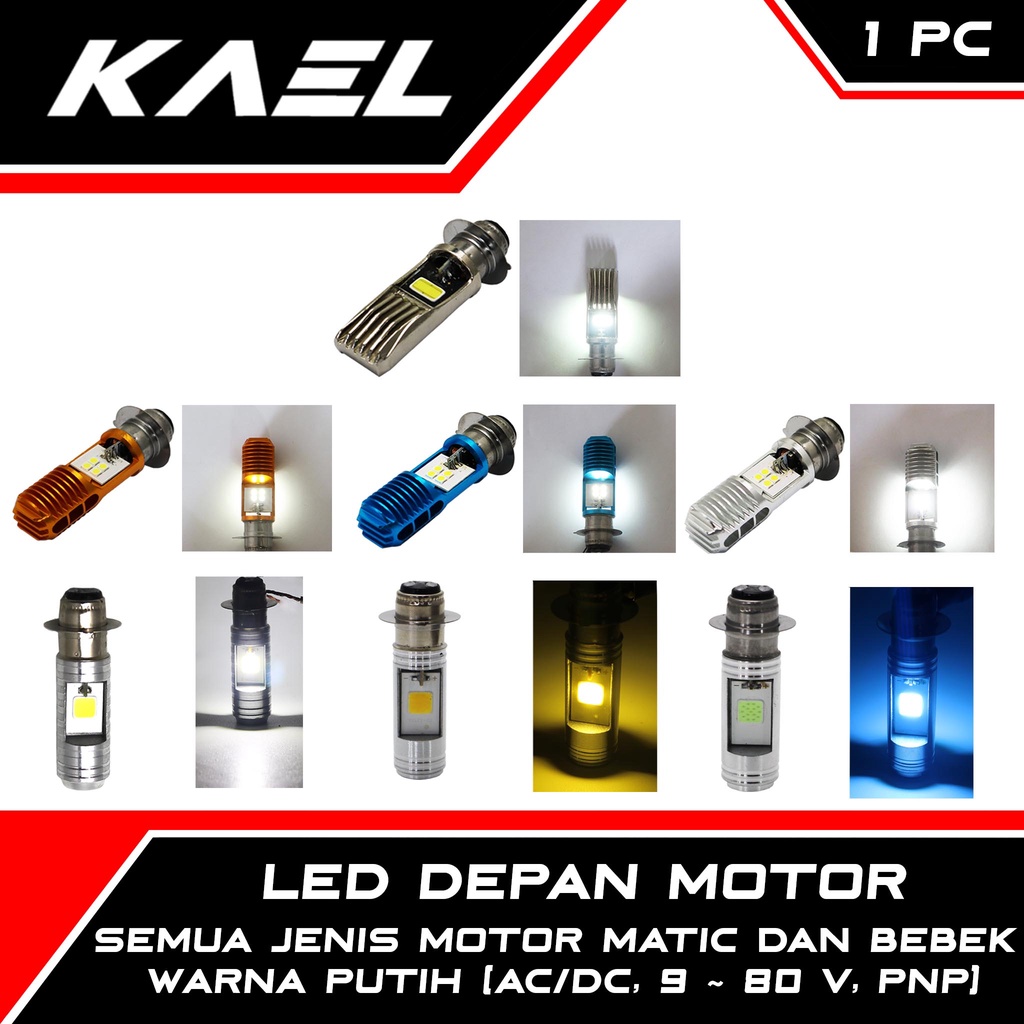 LED Depan Motor Bebek-Matic H6 2 Sisi 8-12 Watt-W Honda Beat-Pop-Street-Karbu-FI-F1/Vario 110-125-150-160 New LED eSP/Mio Soul-Sporty-M3-Z-S/Soul GT/X-Ride/Scoopy/Aerox/NMAX/ADV/PCX/Supra-X-125-Fit New/Jupiter-MX Putih Warna