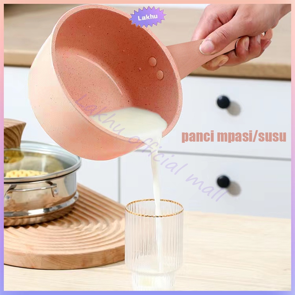 Lakhu Panci Mpasi Teflon Marble 12/14/16/18Cm Panci Susu Sauce Milk Pot Mini Anti Lengket