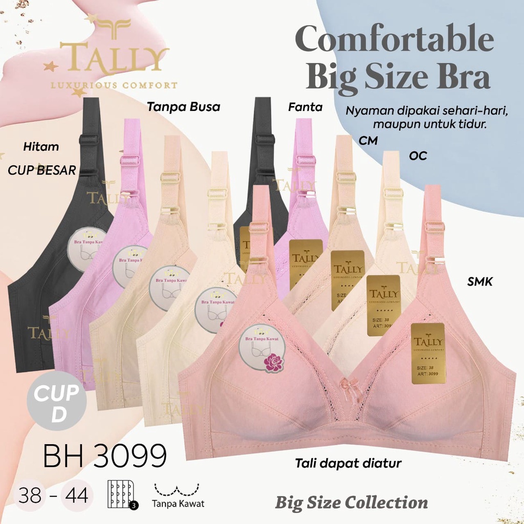 TALLY BRA BH JUMBO 3099 I CUP D I TANPA KAWAT I TANPA BUSA I SIZE 38 - 44