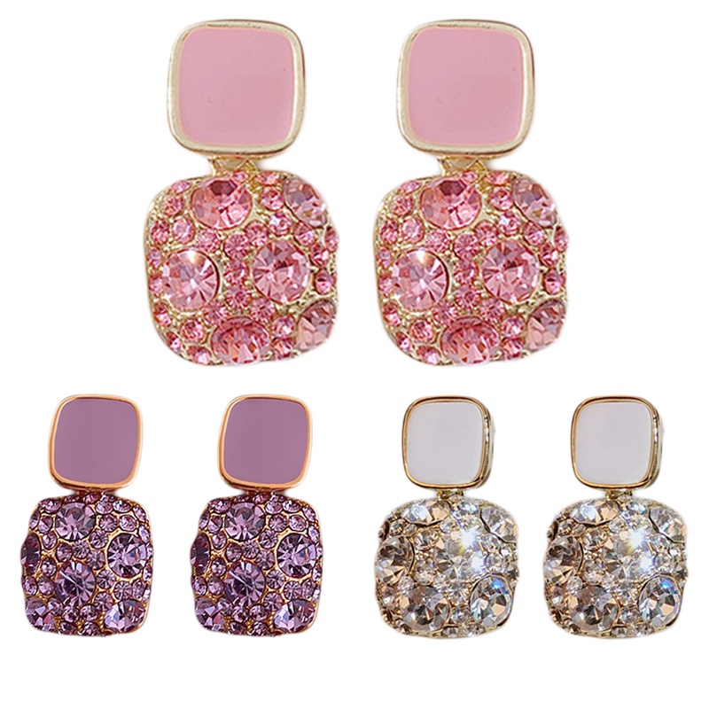 Ungu Berlian Imitasi Penuh Persegi Pejantan Anting-Anting Perempuan Indah Fashion Manis Kualitas Tinggi Temperamen Eropa Dan Amerika Perhiasan