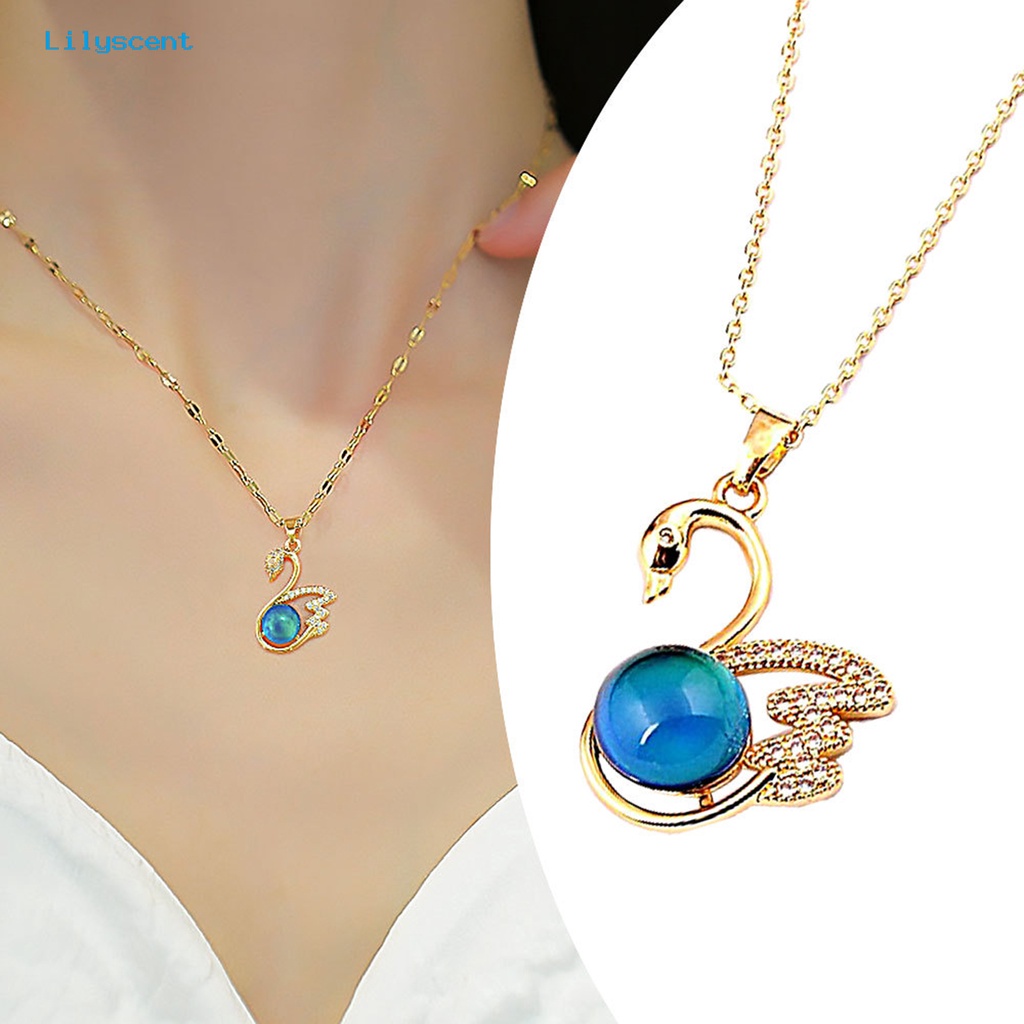 [LS] Rantai Klavikula Bentuk Hewan Thermochromic Permata Imitasi Geometris Adjustable Hias Hadiah Wanita Swan Liontin Kalung Butik Perhiasan Untuk Pacaran