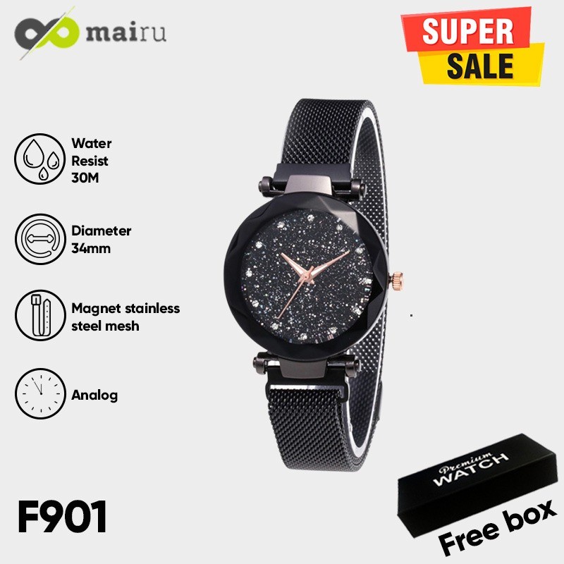 Finivo F901 Jam Tangan Wanita Fashion Business Analog Quartz - Magnet Stainless Metal Mesh 34 mm - Anti Air 30 M Renang - Water Resistant Watches