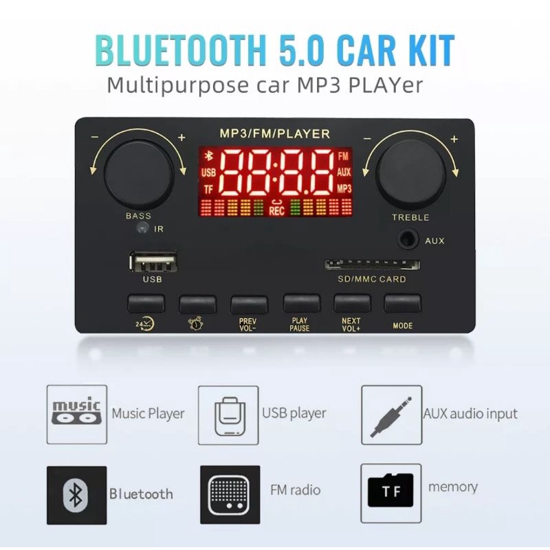 Mp3 Bluetooth 5.0 Amplifier ( 2.1 ) 2x 40W + Subwoofer 80W With Potensio Bass + Treble