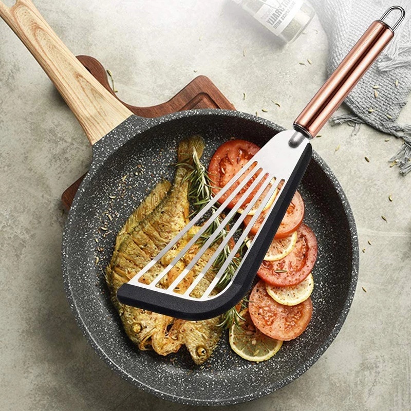 Panci Anti Lengket Tahan Panas Anti slip Serbaguna Goreng Telur Pancake Steak Ikan Flip Gagang Stainless Steel Sekop Masak Dapur Masak BBQ Utensils Silicone Shovel