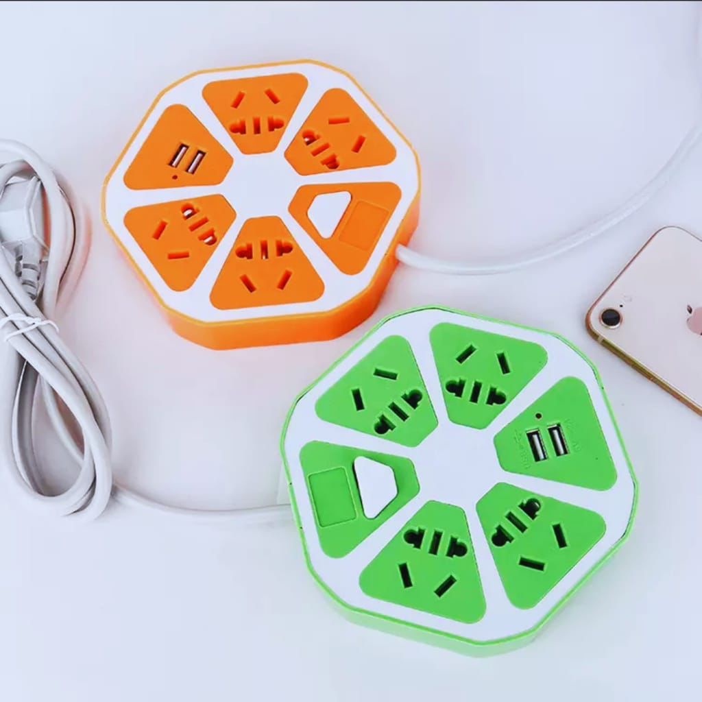 Colokan Hexagon Stopkontak Listrik Segi Enam Model Jeruk Colokan Lubang dan USB Port