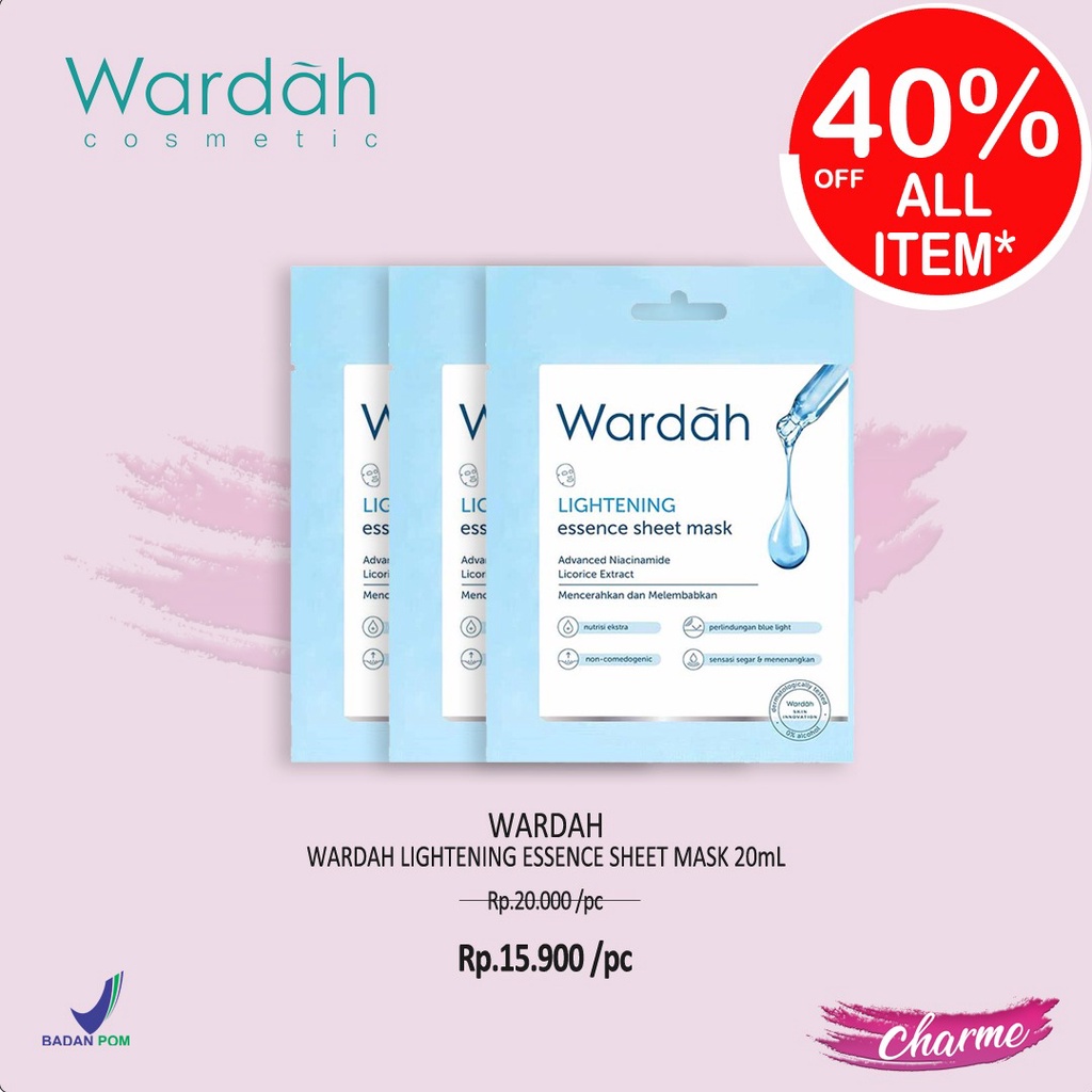 (READY &amp; ORI) Wardah Lightening Essence Sheet Mask Masker Wajah BPOM 20ml