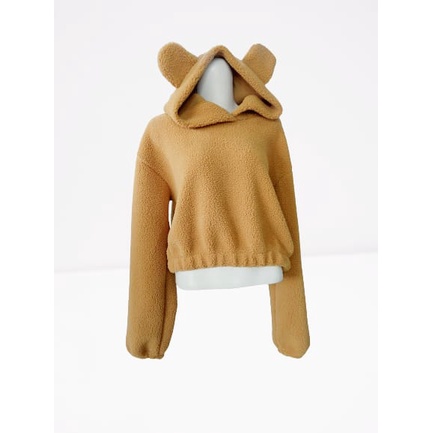 Hoodie sweater jaket wanita SHERPA CROP BEAR