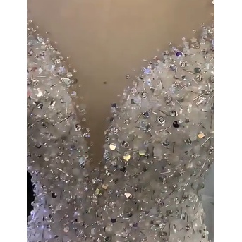 GAUN PENGANTIN PUTRI DUYUNG LENGAN SETENGAH MANIK MANIK BUATAN TANGAN MEWAH MANIK MANIK