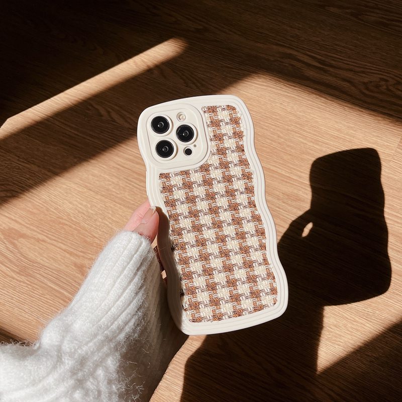 Brown Sweater Soft Casing hp IPhone 7 8 Plus XR XS Max 11 12 13 14 Pro Max 14 Plus Reno 5 6 8 VIVO V23 V20 Pro S1 Phone Case Fashion Women lattice