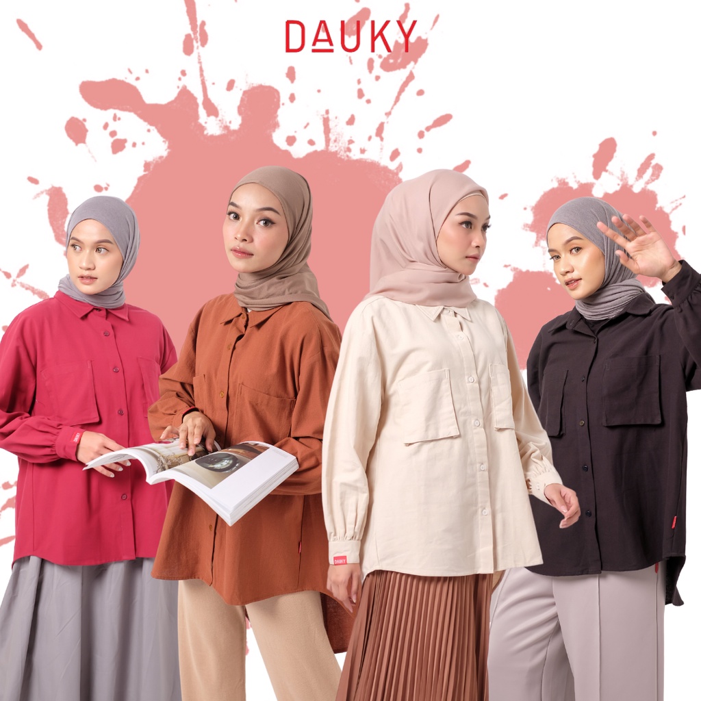 ATASAN LINEN DAUKY ATASAN TUNIK WANITA TERBARU TUNIK POLOS M TUNIK LINEN POCKET ATASAN KEMEJA TUNIC