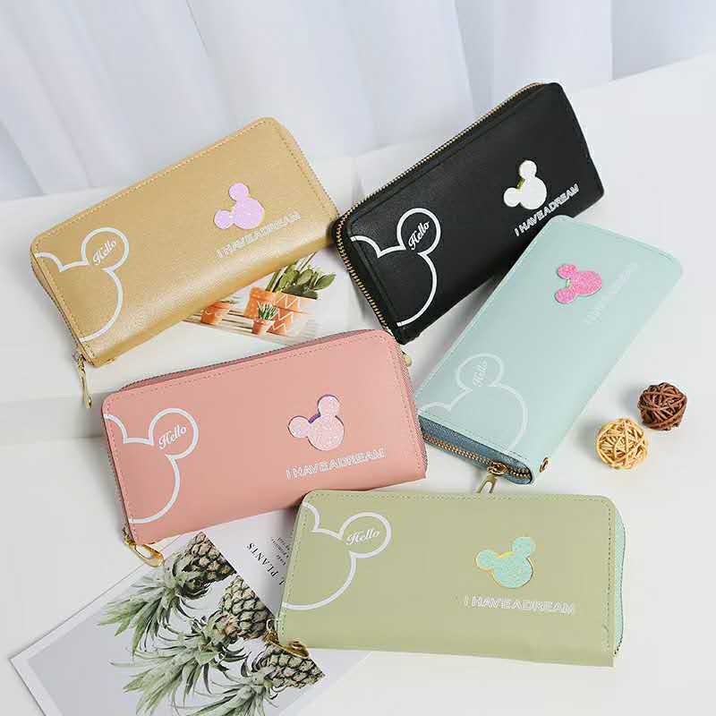 Dompet Panjang Mini Zipper Wanita Kulit Sintetis Motif Kartun Dompet Kulit Korea COD Azgalery D49