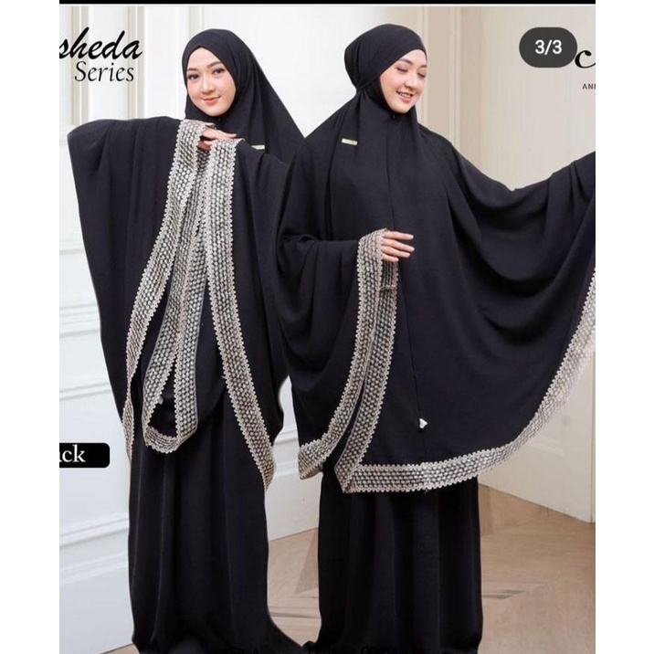 mukena dewasa renda bahan crinkle polos 3in 1