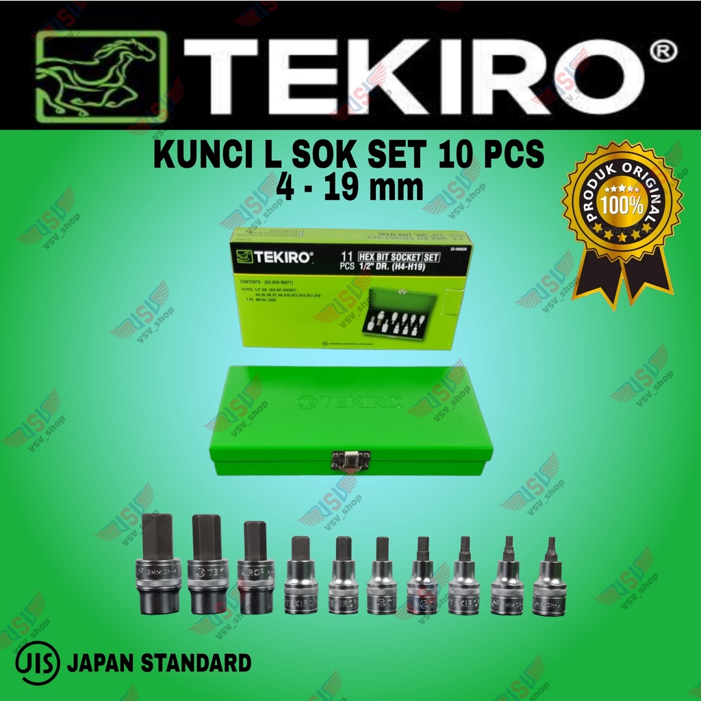 Tekiro Kunci Sok L set 11pcs 4-19mm L Sok 1/2&quot;DR Hex Bit Socket Set 10pcs 1/2&quot;DR