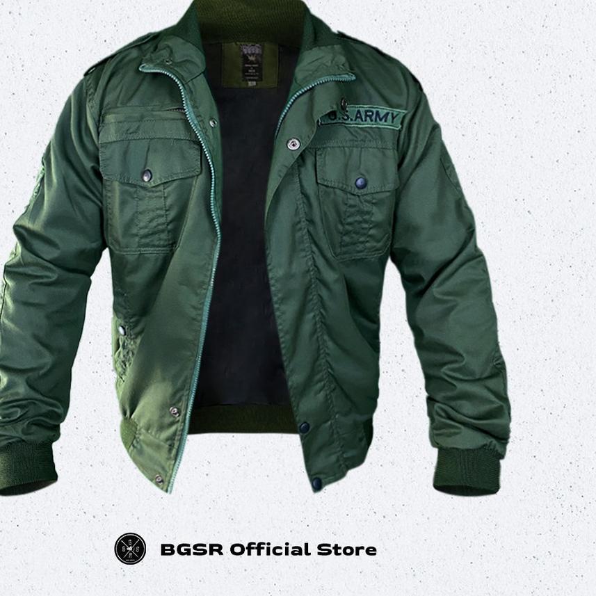▲ Jaket Pria Bomber Jacket Windbreaker Tebal Adem Ruby US ARMY BGSR ✰
