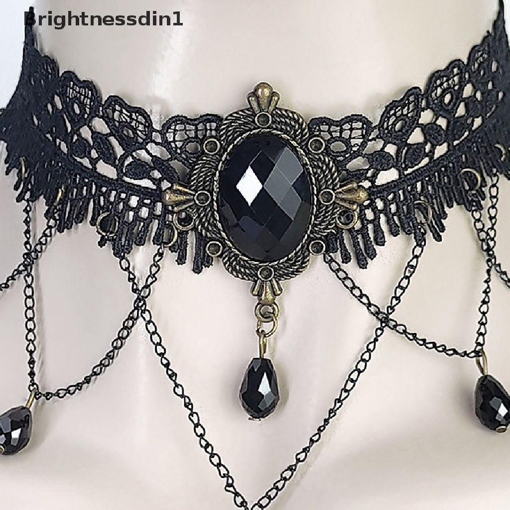 [Brightnessdin1] Gothic Chokers Steampunk Black Lace Choker Necklace Gothic Perhiasan Aksesoris Kostum Halloween Perhiasan Untuk Wanita Vampir Choker Kalung Kostum Untuk Perempuan Remaja