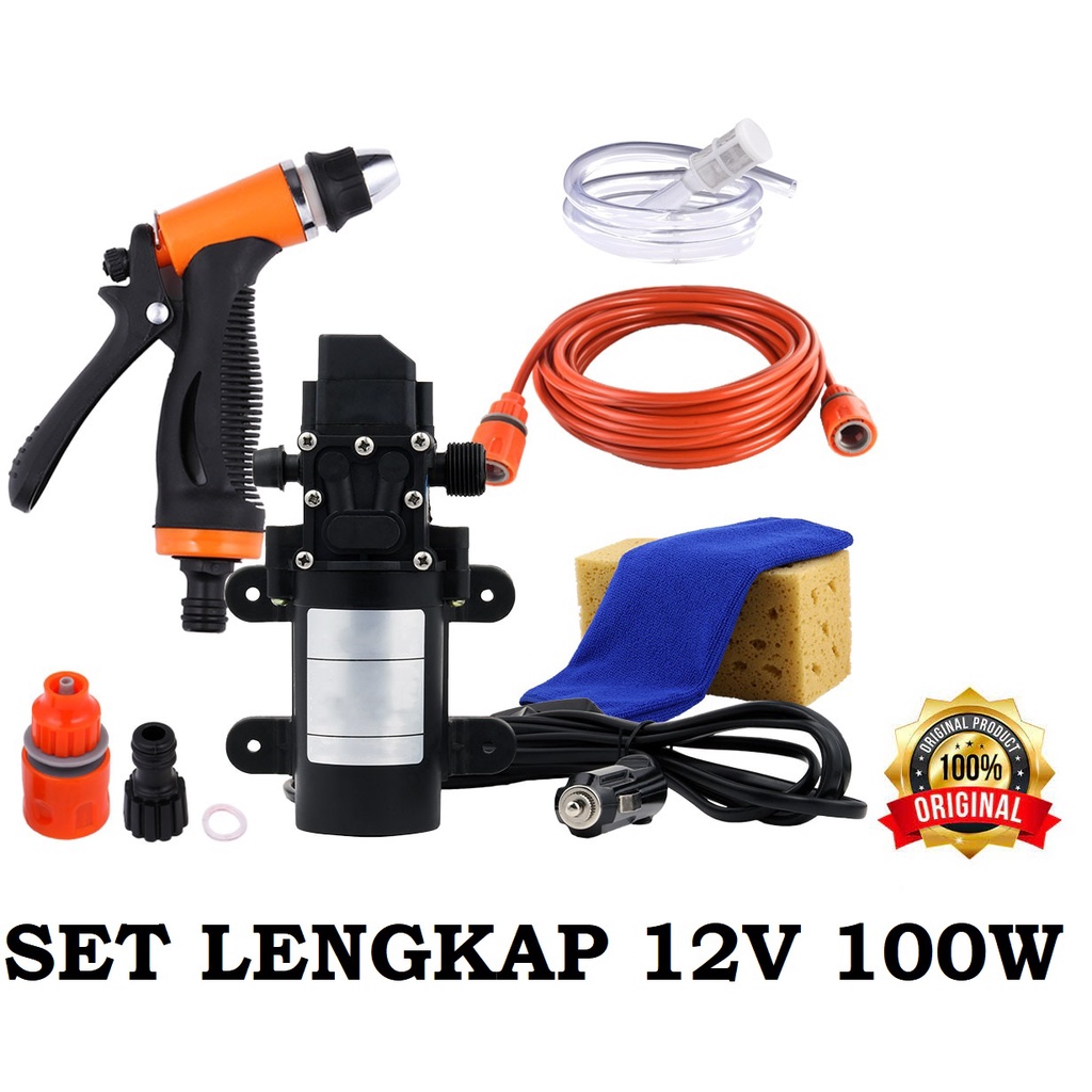 TERBARU - SET PERLENGKAPAN LEDENG Pompa Air 12 V 100W / 65W / 72W dengan Kepala Semprotan - Pompa Air Elektrik Diaphragm Pump High Pressure - Pompa Air tekanan tinggi - pompa air sumur - pompa air cuci mobil / motor portable