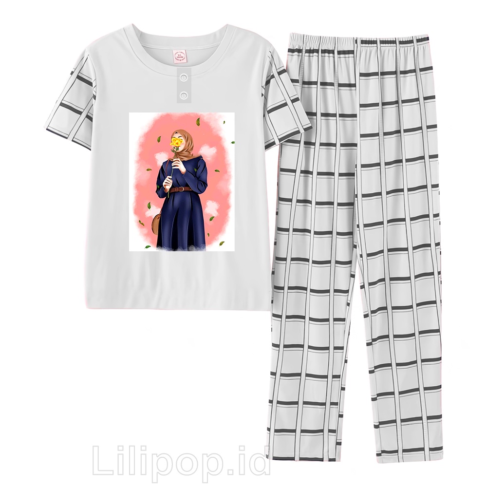 Lilipop.id  Baju Tidur Wanita CP hijab Setelan Piyama BabyDoll Kaos Celana Panjang