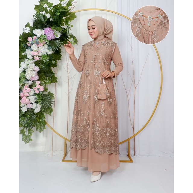 Permata Olshop / Gamis Kebaya Adiva JN / Gamis Pesta Modern / Gamis Kebaya Kondangan / Gamis Brukat Tulle