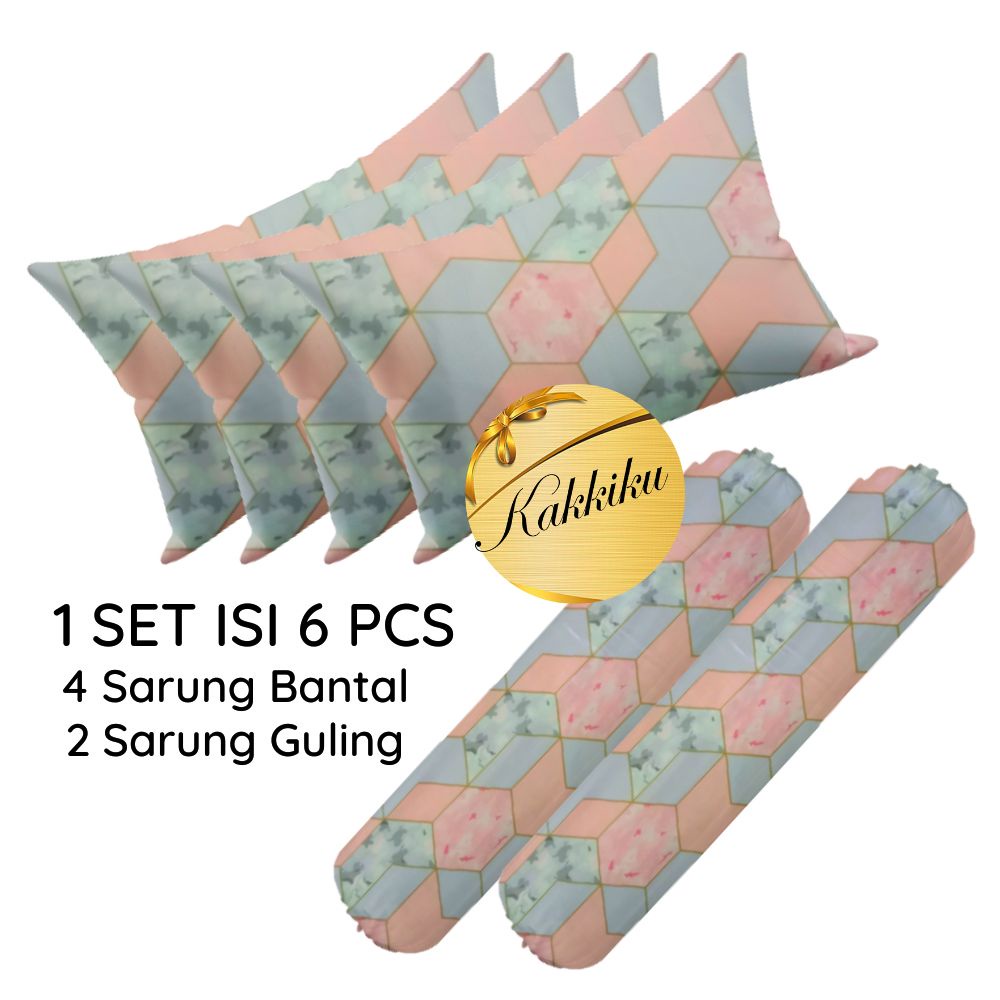 Paket 4 Sarung Bantal +2 Sarung Guling Isi 6 pcs Sarung Bantal Karakter Motif Aesthetic Abstrak Zigzag Terlengkap