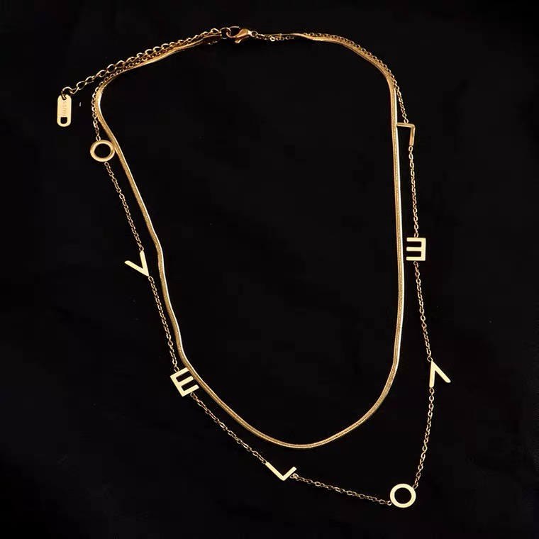 Kalung Double Layer Untuk Wanita | Kalung Multilayer | Cincin Titanium Steel Lapis Rose Gold 18K Untuk Wanita | Kalung Emas | Hadiah Ulang Tahun Anniversary |  Tas Ransel Anti Air / Pudar