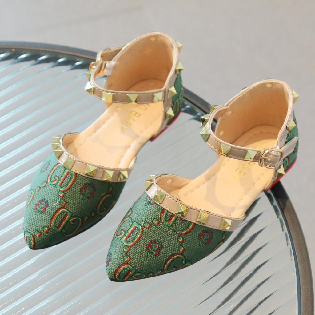(LOLI-JKT) V61 SEPATU ANAK CEWEK MEWAH RIVET HEELS BUCKLE SIZE 26-36