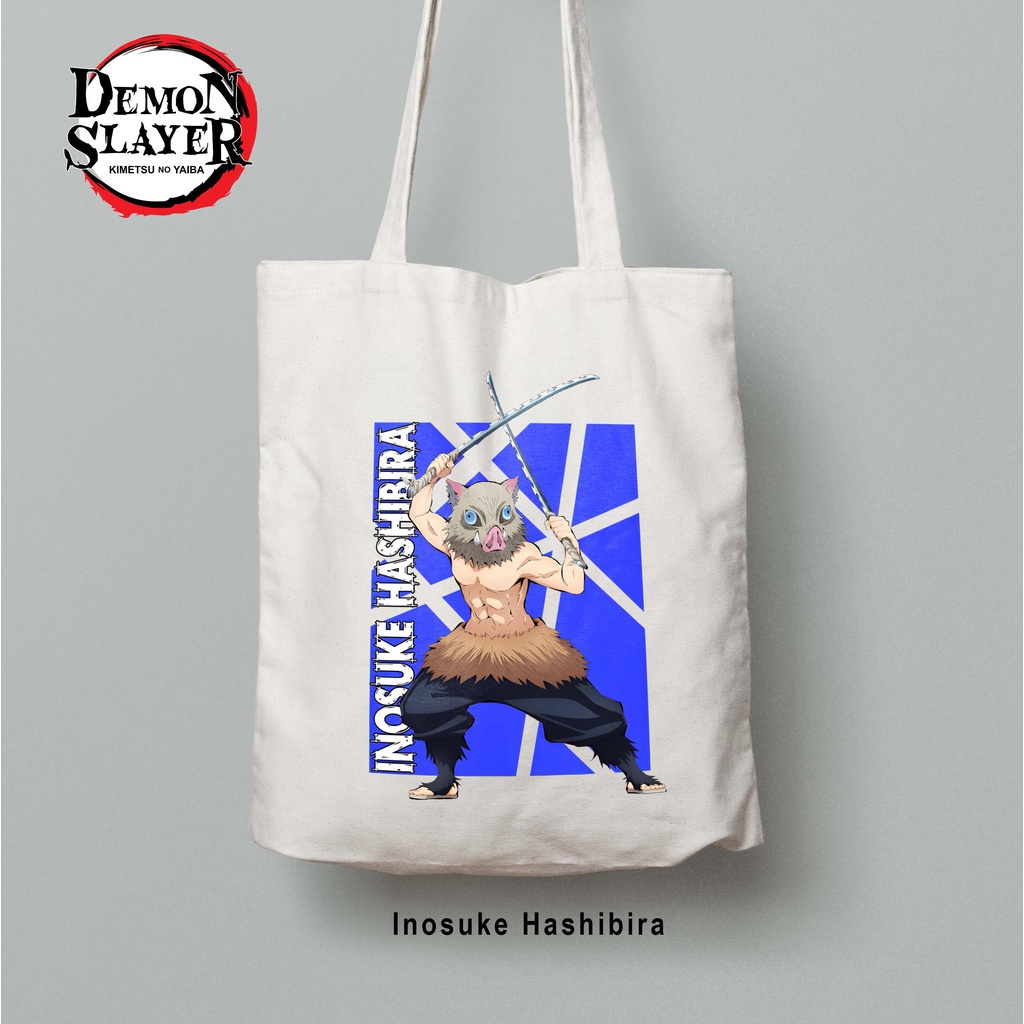 Totebag Anime Demon slayer Kimetsu no yaiba Tanjiro Zenitsu Inosuke Tote bag premium Totebag zipper totebag velcro