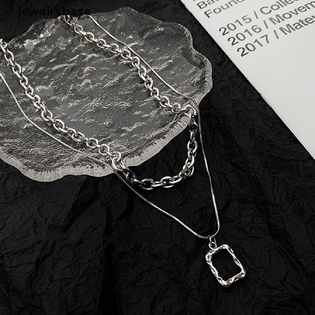[jewelrybase] Fashion Unisex Multilayer Liontin Kalung Hip Hop Rantai Panjang Logam Ganda Halus Pesta Kalung Perhiasan Liontin Kalung Aksesoris Butik