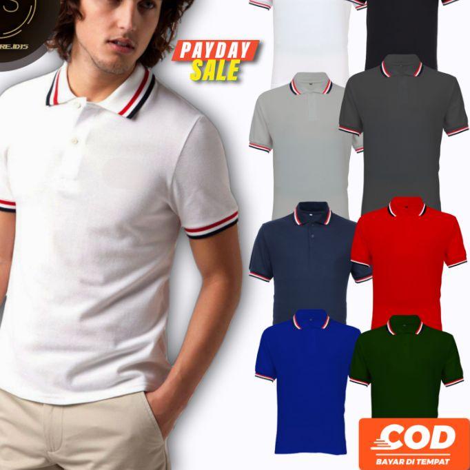 ✸ Kaos t-shirt polo 3 LIS  pria polos ukuran M , L , XL , XXL  Baju berkerah ✻