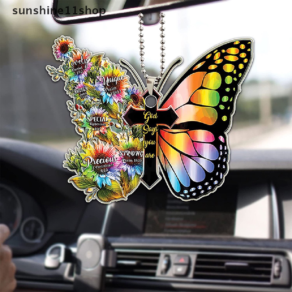 Sho 1Pc Hiasan Gantung Butterfly Cross Untuk Mobil Sunflower Butterfly Car Charm N